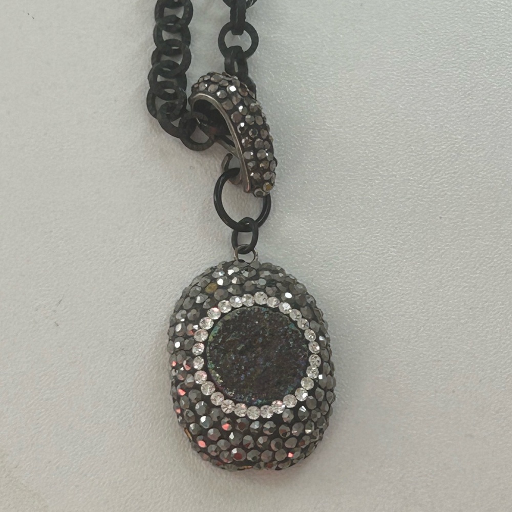 Elegant Black and Silver Druzy Pendant Necklace